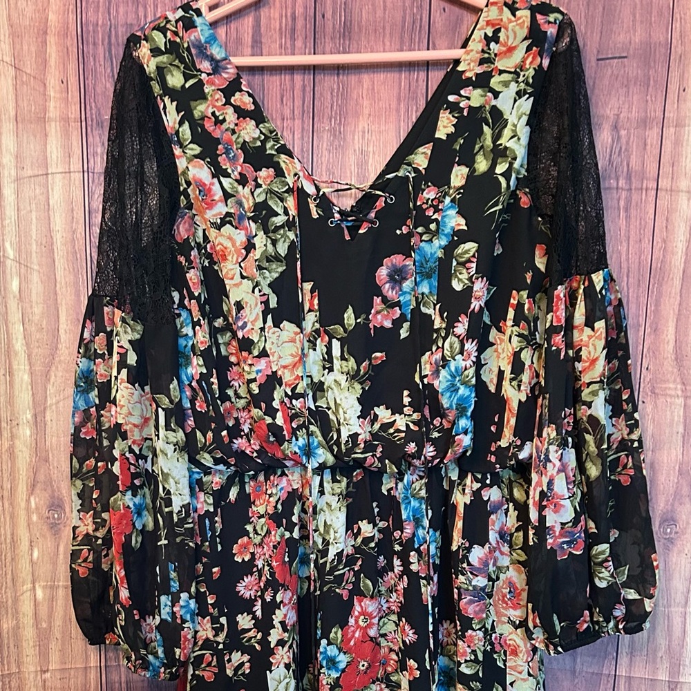Betsey Johnson Black Sundress with Bishop Sleeves and V-Neck - Picture 2 of 13